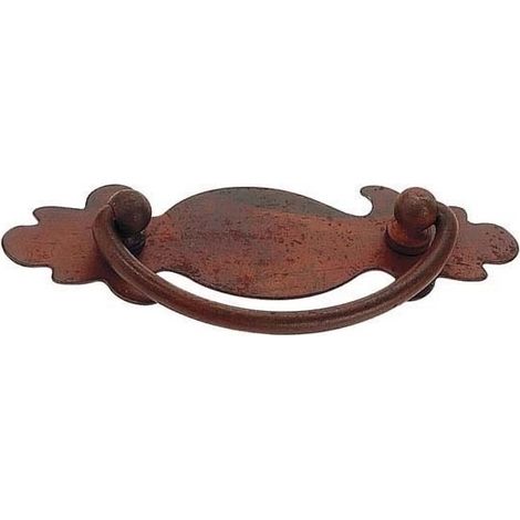 Poignée de meuble en fer rouillé sur applique - Entraxe : 64 mm - Hauteur : 35 mm - Décor : Rouillé ciré - Largeur : 115 mm - DUBOIS (1/3)