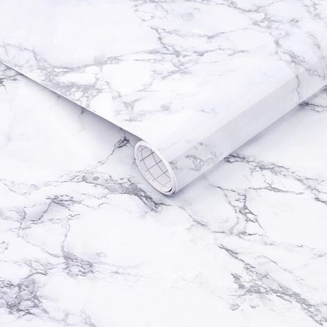 Carta adesiva effetto marmo bianco, 40 cm x 300 cm, autoadesiva in vinile per mobili, piani cucina, armadi, scaffali, facile da installare -Crezuo