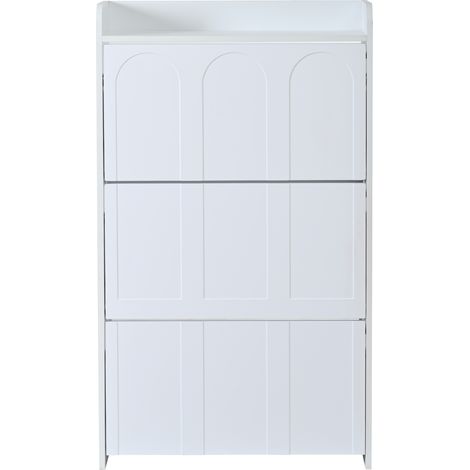 Scarpiera con 3 Ante Ribalta, 6 Scomparti e Cassetto, per Ingresso, in MDF, Bianco, 70×25×120 cm (1/5)
