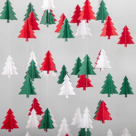 Weihnachtsdekoration in Rot, Weiß und Grün – 2 dreidimensionale Papiergirlanden in Tannenbaumform, Hängedekoration für die Weihnachtsfeier (1/5)