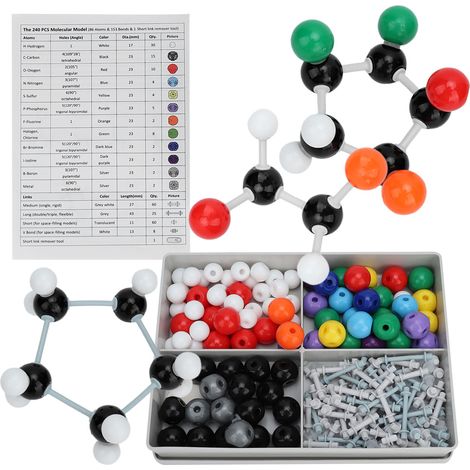Kit de 240 pièces de modèles atomiques moléculaires organiques et inorganiques, ensemble de liaisons pour étudiants et enseignants (1/5)