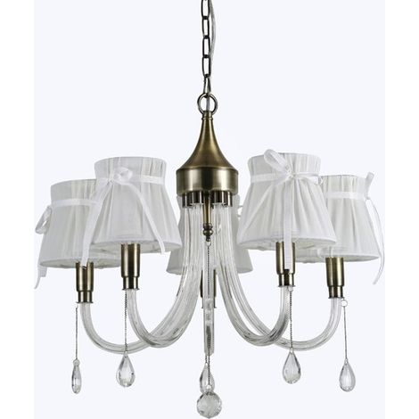 TrAdE Shop Traesio - Lampadario Classico Bronzo Bianco A 5 Bracci Lampada Da Soffitto A Sospensione 92396 - (1/2)