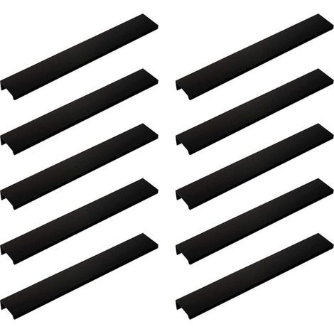 DBBEGK (10 pièces, noir) Poignée de porte longue invisible pour armoire, 200 mm de long, poignée de bord noire sans perforation