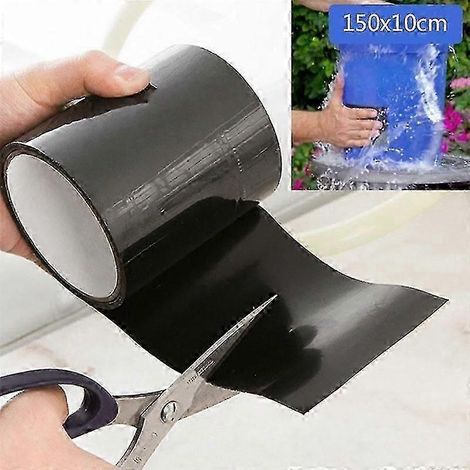 Ruban adhésif étanche noir. 10 cm x 150 cm. pour réparer les fuites d'eau sur les tuyaux. cheminées. toitures. bateaux et systèmes de chauffage. ventilation et climatisation. (1/5)