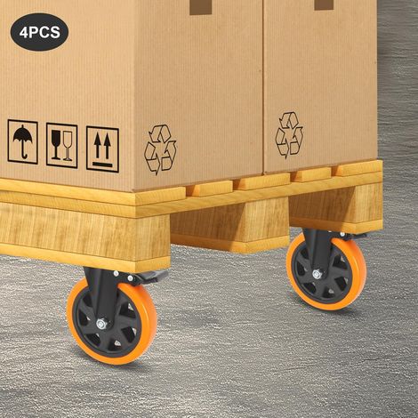 4 Stück Schwerlastrollen, 4 Rollen mit Bremse, 360° Drehbar Industrierollen Schwerlast, Lenkrollen mit Bremse Tragkraft 100kg, für Große Instrumente, Werkbänke und Industrielle (152mm) (1/5)