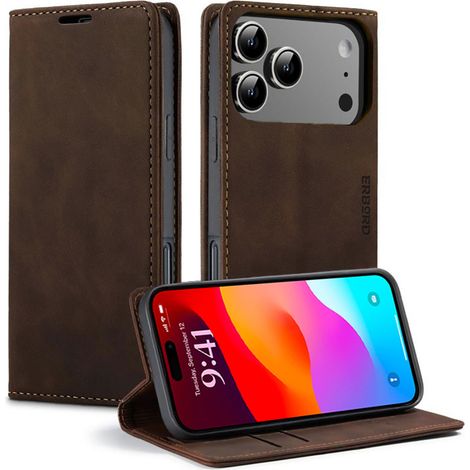 Custodia per iPhone 17 Pro Max, modello Erbord Vintage Wallet Flip Cover, marrone (1/5)