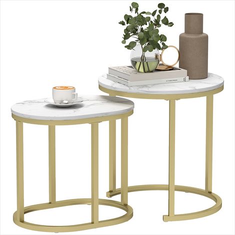 Table basse d'appoint gigognes encastrables plateau marbre métal (1/5)