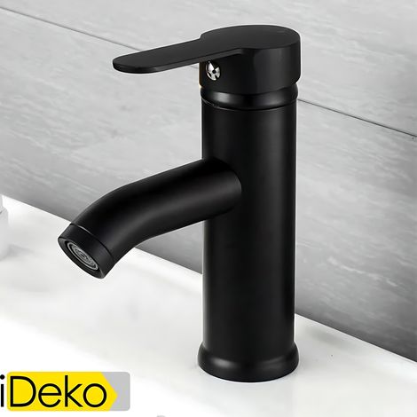 Robinet de lavabo mélangeur noir standard – Hauteur 17cm – Sous bec 8.5cm – Finition élégante pour salle de bain moderne – Ideko