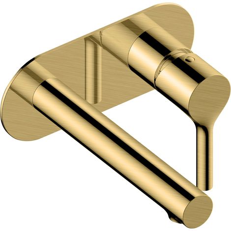 RAK Sorrento Brushed Gold Wall Mounted Basin Mixer Tap with Back Plate - RAKSOR3007G (1/2)