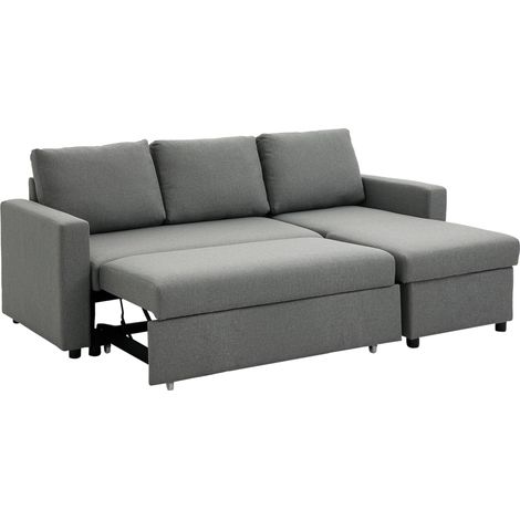 Canapé d avec coffre de rangement pliable 5 x 146 x 85 cm cm pour salon d'angle convertible, espace rangement, méridienne, canapé-lit, tissu, forme aspect lin, gris clair, 211,5 (1/5)