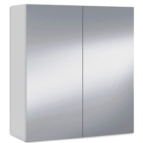 Pegane – Armoire murale de salle de bain 2 portes – Blanc brillant – 60 cm x 65 cm x 21 cm – Panneaux de particules décor mélamine