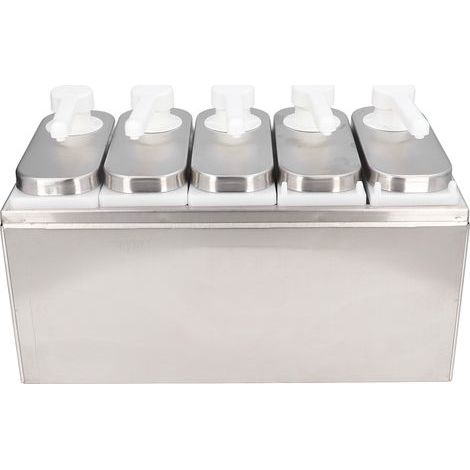 Distributeur de Sauce, pompe, salade, confiture, assaisonnement, condiments, récipient à presser avec Base pour cuisine, Restaurant, 5 pompes (1/5)