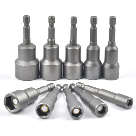 Lot de 10 douilles hexagonales magnétiques pour visseuse à chocs 6-19 mm, clés à douille magnétiques, jeu de douilles hexagonales, adaptateur de douille hexagonale magnétique, clé à douille (1/5)