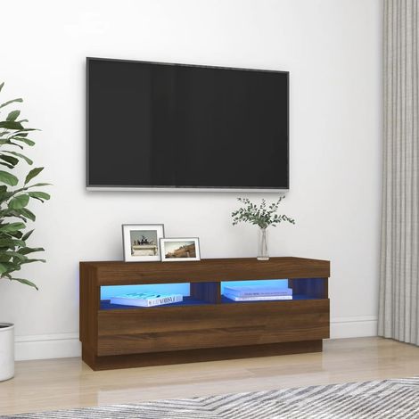 Meuble TV avec lumières LED Banc TV Moderne Meuble de Rangement chêne marron 100x35x40 cm XHET85733 (1/5)