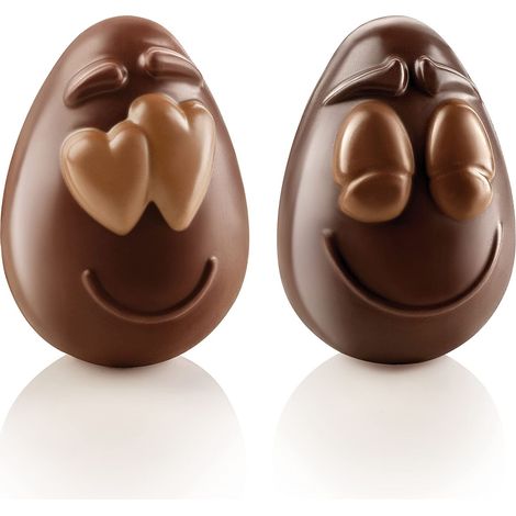 silikomart  Stampo per Cioccolato Termoformato Riutilizzabile SMILING EGGS, Confezione da 1 Stampo per Uovo di Cioccolato, Forma Faccina Smile, 77 x 108 h 82 mm, Made in Italy (1/3)