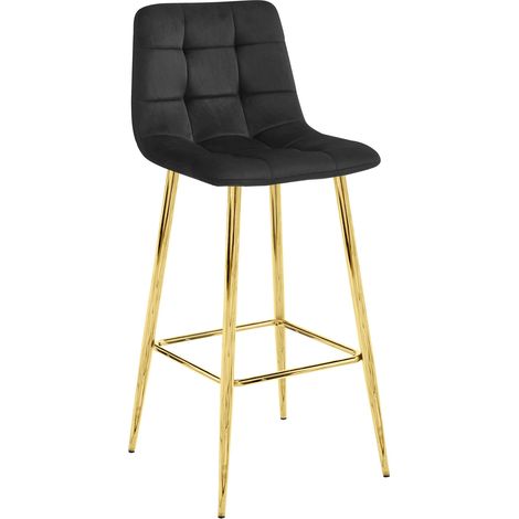 Taburete ARCETO - terciopelo negro / patas DORADAS x 1 (1/3)
