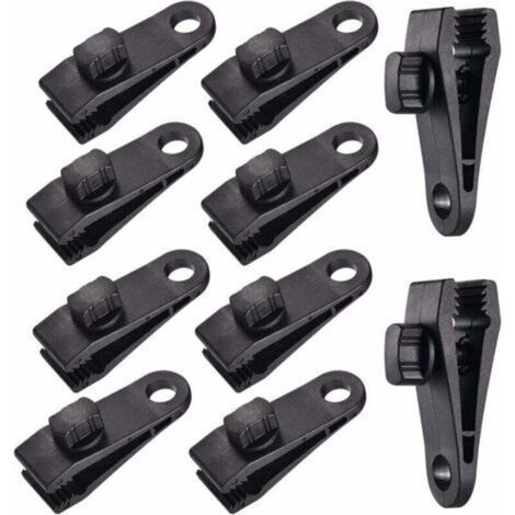 Pack of 10 clips for tarpaulins, tents, cars, camping, black (1/4)