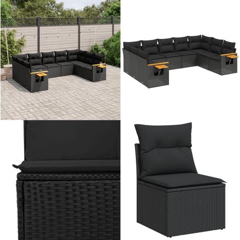 9-tlg. Garten-Sofagarnitur mit Kissen Schwarz Poly Rattan - Gartensorganisation - Outdoor Möbel - Gartenlounge - Lounge Set - Rattan Gartenmöbel - Home & Living (1/5)