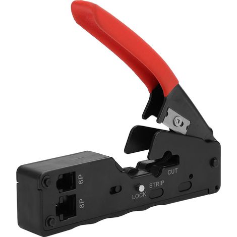 Pince à sertir multifonctionnelle 6P8P pour câbles réseau, dénudeuse et coupeuse, avec tête de sertissage en cristal (rouge) (1/5)