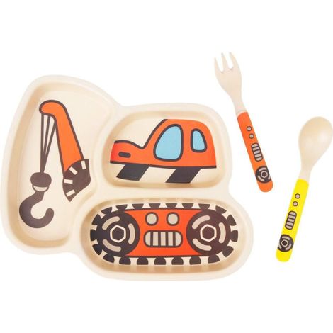 Ensemble d'assiettes pour enfants en bambou, comprenant une cuillère et une fourchette, une cuillère et un assortiment de 3 pièces pour l'apprentissage du contrôle des portions. Idéal pour les tout-pe (1/5)