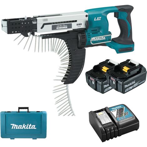 Makita DFR750RTE Taladro atornillador de cinta inalámbrico 18 V / 2x 5,0 Ah batería + cargador en maletín de transporte