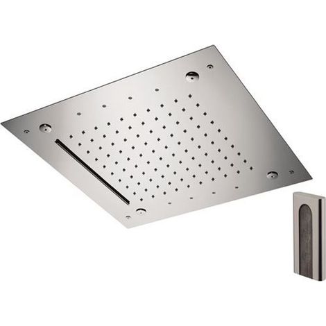 Soffione a soffitto 3 getti 43x43 cm con led in acciaio inox (1/3)