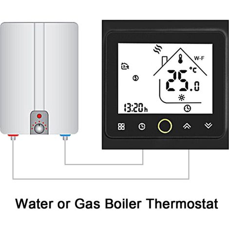 Termostato inteligente Wi-Fi, controlador de temperatura, control por aplicación de 5 A, compatible con Alexa / Termostato para caldera de gas y agua doméstica – Negro-Crezuo