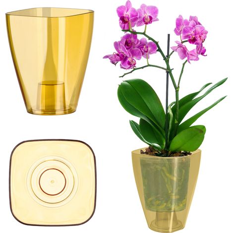 KADAX Blumentopf für Orchidee, 12 cm, eckig, Honig