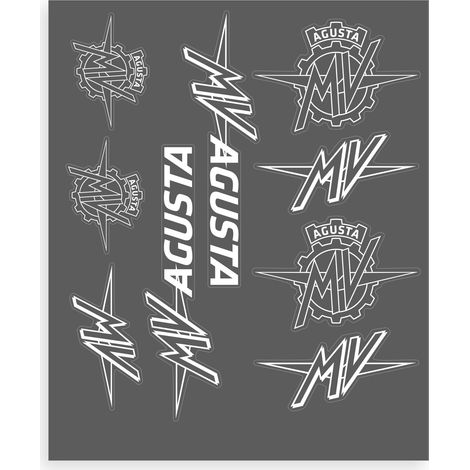 Adesivi per MV Agusta – Set 9 Sticker di Colore Bianco, Resistenti ad Acqua e Raggi UV, Made in Italy, Licenza Ufficiale, Foglio 240 x 200 mm (1/5)