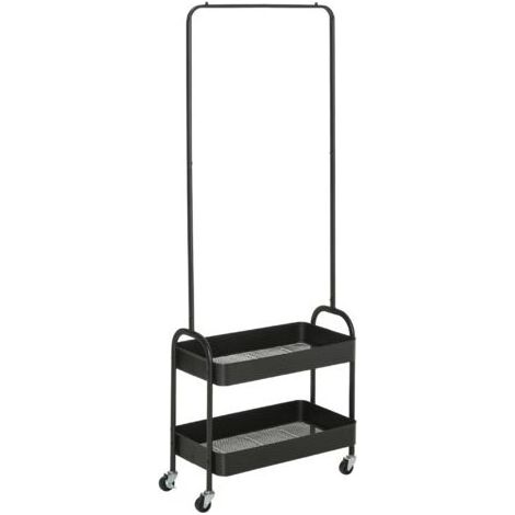 Portant à vêtements en métal avec étagère à chaussures, mobile, autoportant, noir (1/5)