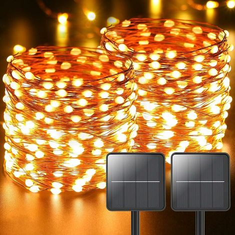 2 Pcs Guirlande Lumineuse Exterieure Solaire, 12m 120 LED Ruban Guirlande LED Solaire Exterieur 8 Modes étanche Fil Cuivre Décoration Lumière pour Jardin Terrasse Maison Noël Mariage-Fei Yu (1/3)