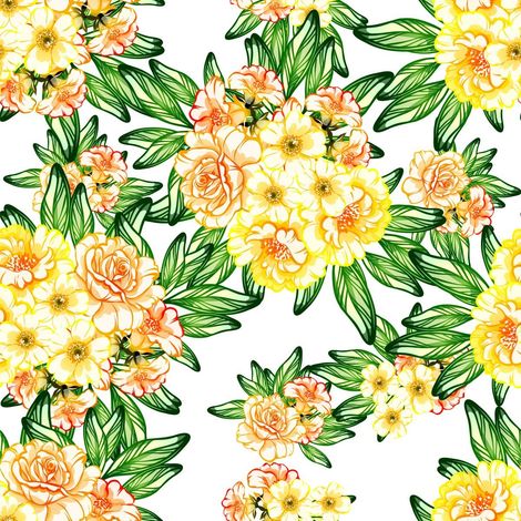 Tela Oxford decorativa para exteriores - Motivo de ramos amarillos sobre fondo blanco I DR192 (1/5)