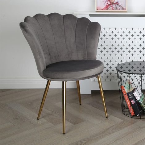 FREYA Velvet Upholstered Petal Back Scallop Accent Dining Chair - Grey (1/5)