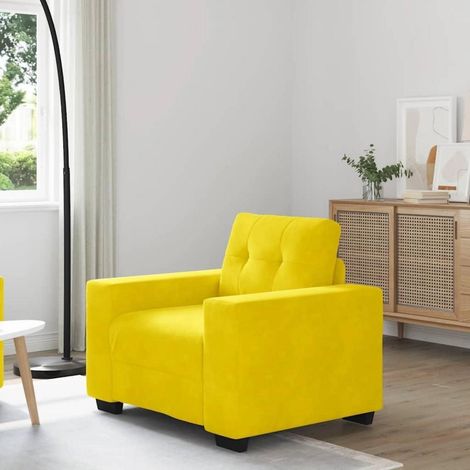 Sessel Gelb 60cm Samt mit Holzarmlehnen, leicht aufzubauen (1/5)