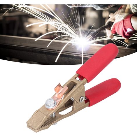 Pince de mise à la terre tout cuivre de type A 260A, pince de mise à la terre pour machine à souder sous protection gazeuse à l'arc argon, avec manchon en cuir rouge. (1/5)