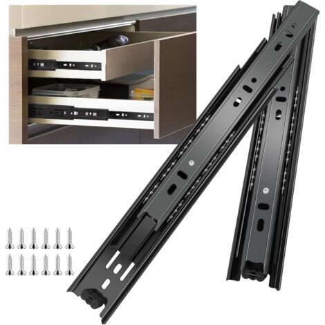 6 paires glissières de tiroir 45 cm (12 pièces),glissiere pour tiroir, montage latéral,extension complète,coulisse avec roulements à billes, capacité kg, noir - 450mm-18inch (1/5)