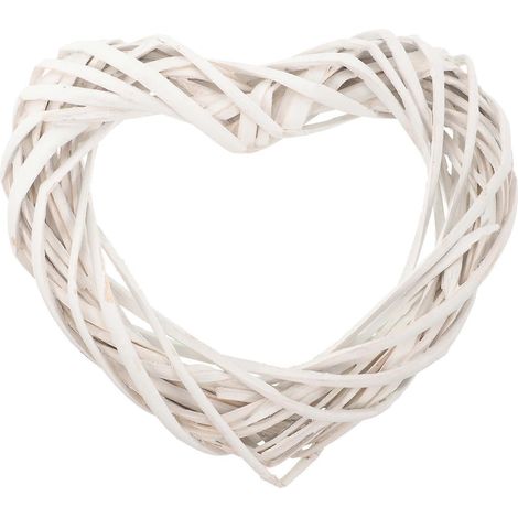 Couronne de Noël en rotin en forme de cœur, cadre pour couronne, artisanat en rotin, cadre pour la fabrication de couronnes-20.00X18.00X3.50CM-White (1/4)