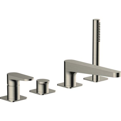 RAK Ischia Brushed Nickel Deck Mounted 4 Tap Hole Bath Shower Mixer Tap - RAKISH3013N (1/2)