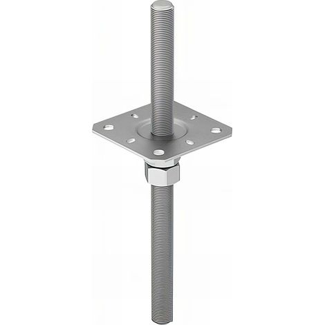 Embase Pied de poteau carrée réglable par vis galvanisé à ancrer - 130 x 330 x 3,0 mm (1/4)