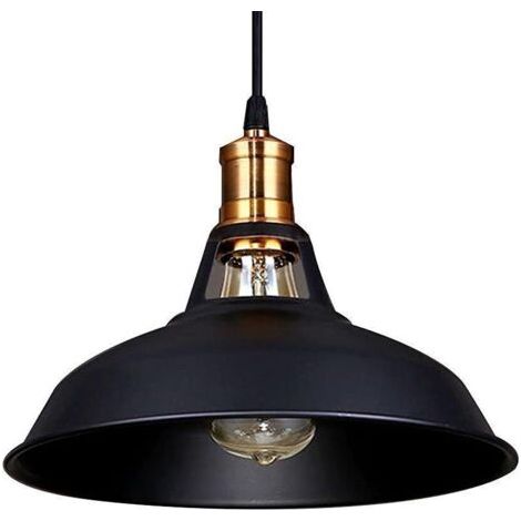 Stoex – Lustre suspension industrielle vintage E27 LED – Abat-jour noir 27.5cm – Longueur de corde 100cm – Pour cuisine, salon, restaurant (1/5)