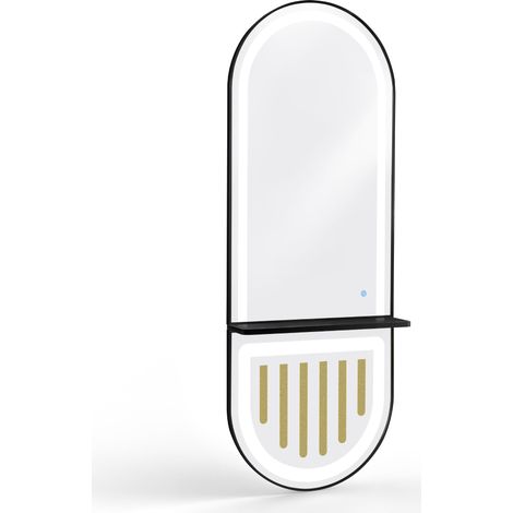 BarberPub Wandspiegel mit Beleuchtung, Ganzkörperspiegel mit Aluminiumrahmen, Spiegel Groß mit Ablage, Touch-Schalter, 3 Lichtfarben Dimmbar, Mondern für Friseursalon, 17x65x177 cm, J6257 (Schwarz) (1/5)