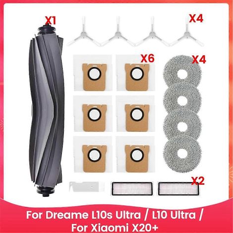Pour aspirateur robot L10s Ultra / L10 Ultra / X20+ : brosse latérale principale, filtres HEPA, lingettes de nettoyage, sacs à poussière (1/5)