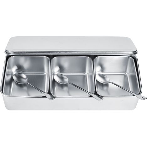 Boîte à Épices en Acier Inoxydable 3 Cases avec Couvercle et Cuillères - Rangement Organisé pour Cuisine (1/5)