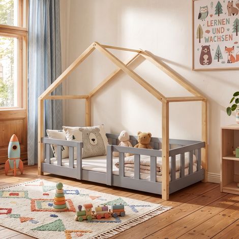 Kinderbett Treviolo 70x140 cm Hellgrau/Natur [en.casa] (1/5)