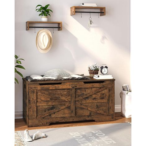 Banc de Rangement, 100 cm Coffre de Rangement, Brun Vintage, 2 Charnières Stables, Banc À Chaussures pour L'entrée, La Chambre, 40 x 100 x 48 cm (1/5)