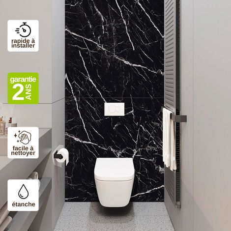 Panneau mural de douche effet marbre noir 120x120 cm – Épaisseur 4mm – Résistant à l'eau – Installation facile sans bruit