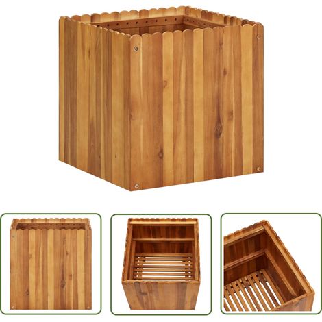 The Living Store Lit surélevé de jardin 50x50x50 cm Bois massif d'acacia - Jardinière En Bois - Bac De Plantation - Lit Surélevé - Pot De Fleurs - Décoration Jardin (1/5)