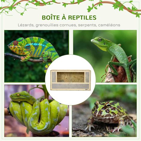 Terrarium en bois OSB pour reptiles et batraciens avec porte coulissante en verre - 80 x 40 x 40 cm naturel (1/5)