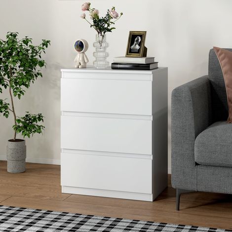 Commode blanche 3 tiroirs, en panneaux de particules, pour salon, chambre et couloir, rangement pratique et élégant. (1/5)