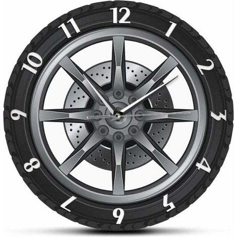 Horloge Murale "Atelier Auto" - Design Rétro Pneus, Jantes, Outils - Décoration Mécanique Idéale pour Garage ou Atelier - Cadeau